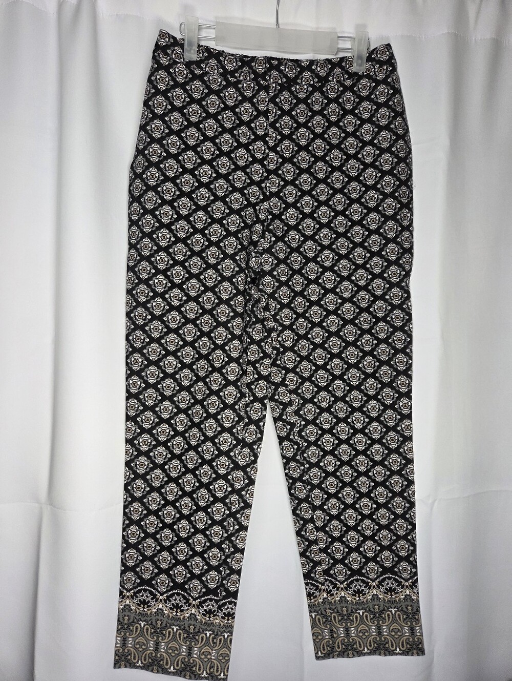 Isaac Mizrahi Live Black Print Stretch Twill Crop Pants Women's 10